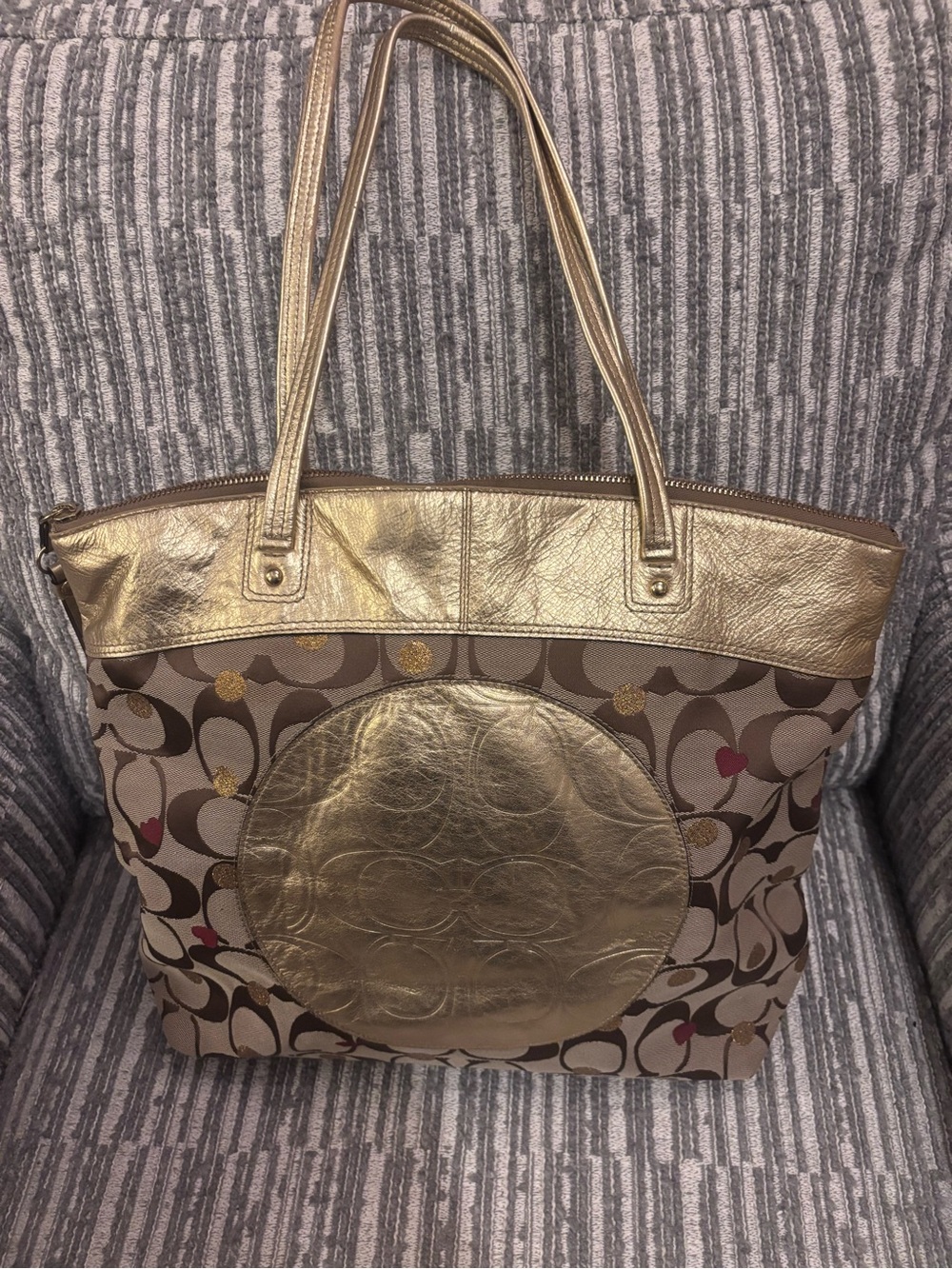 Coach Laura Signature Secret Admirer Tote in Brown and Gold